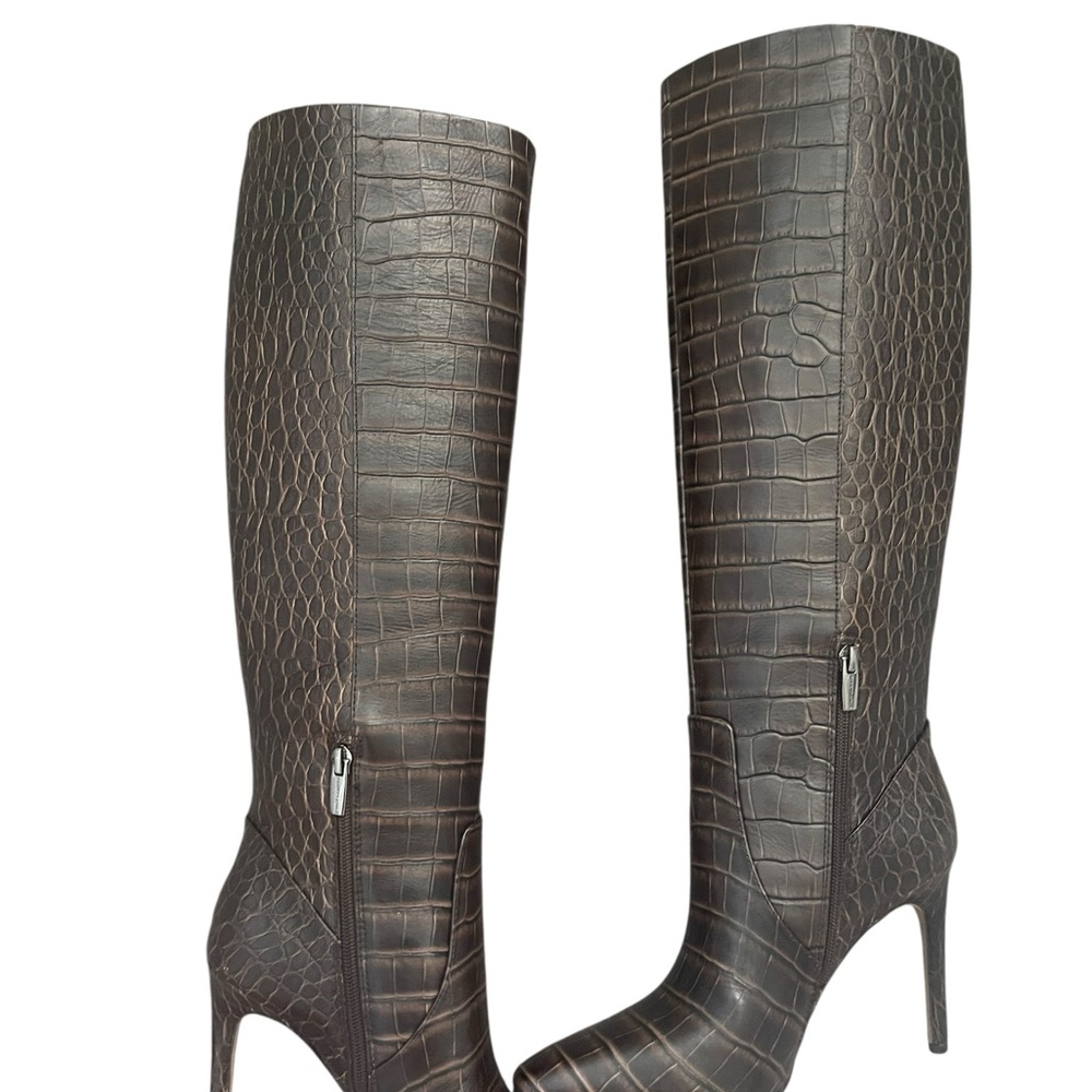 Vince Camuto Brown Croc-Pattern Tall Boots - Picture 4 of 7